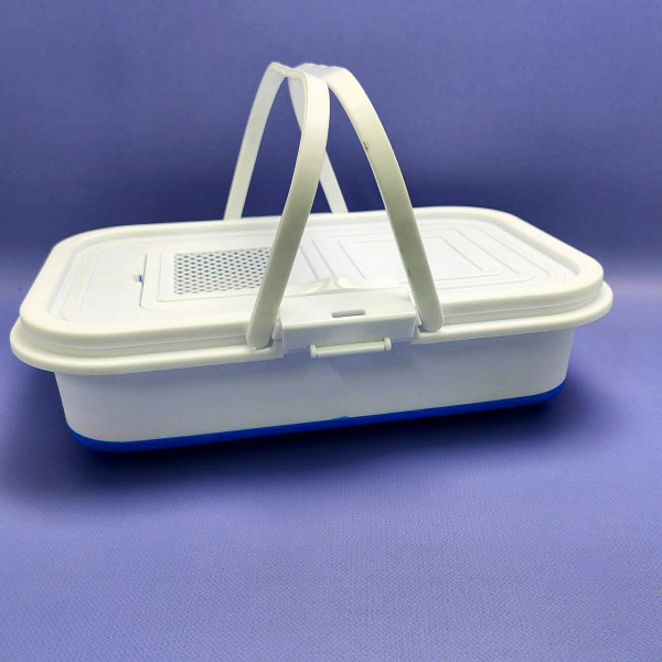 Корзина силиконовая складная 40х24х24 см. со сливным клапаном / Туристическая корзина для пикника 13 л.